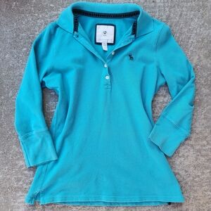 Y2K Vintage Abercrombie & Fitch Turquoise Teal 3/4 Sleeve Polo Shirt, L